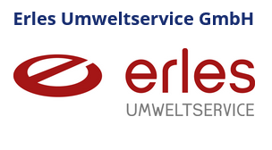 Das Bild zeigt das Logo der Erles Umweltservice GmbH, bestehend aus einem stilisierten roten "e" und dem Schriftzug "erles UMWELTSERVICE".